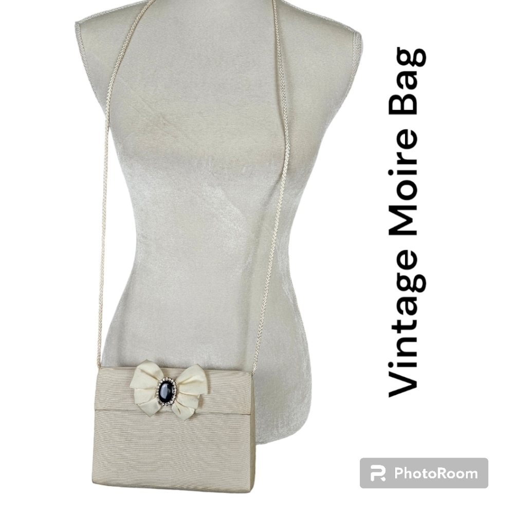 Vintage Evening Bag Ivory Moire Shoulder Crossbody See photos GUC